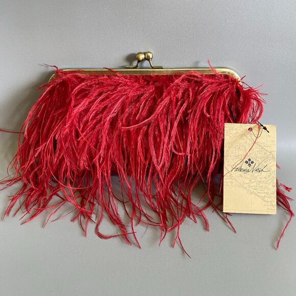 Patricia Nash Ruby Red Leather Ostrich Feather Frame Bag NWT - Picture 2 of 12